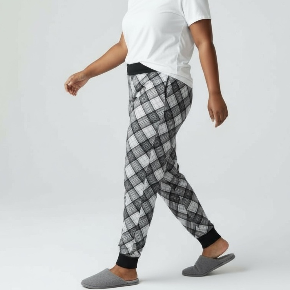 Cacique - Plaid Black Gray Blue Jogger Lightweight Sleep Pant - 22/24  3X